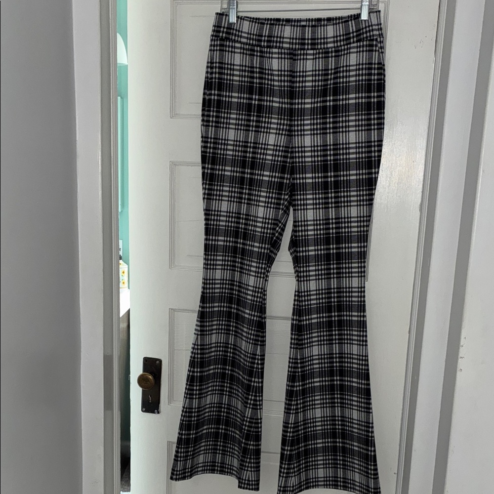 Bar III Black and White Plaid Flare Pants